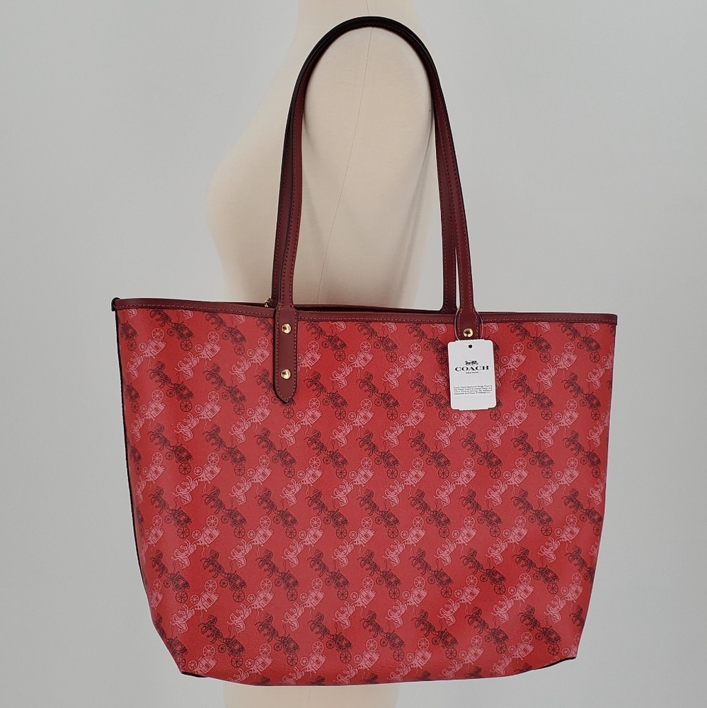 Coach Reversible Red Tote Horse Signature Bag - Picture 2 of 6